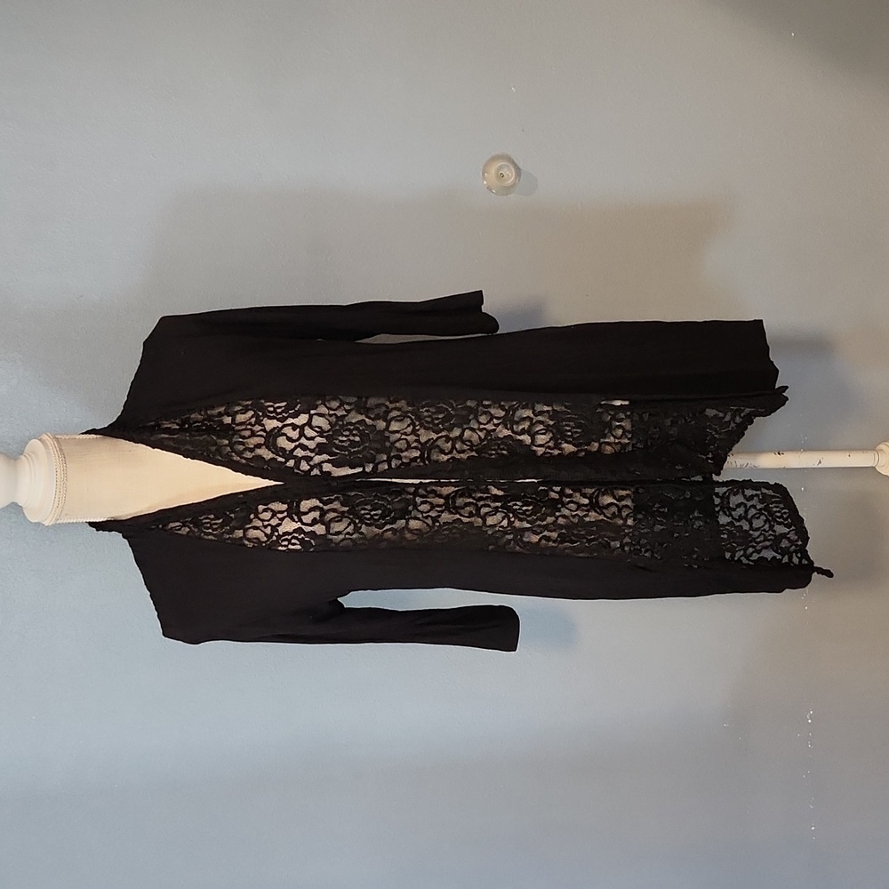 Magic Fit Floral Lace Waterfall Open Front Long Line Cardigan Whimsigoth Witchy